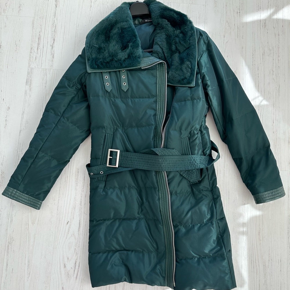 Fur green mid length jacket